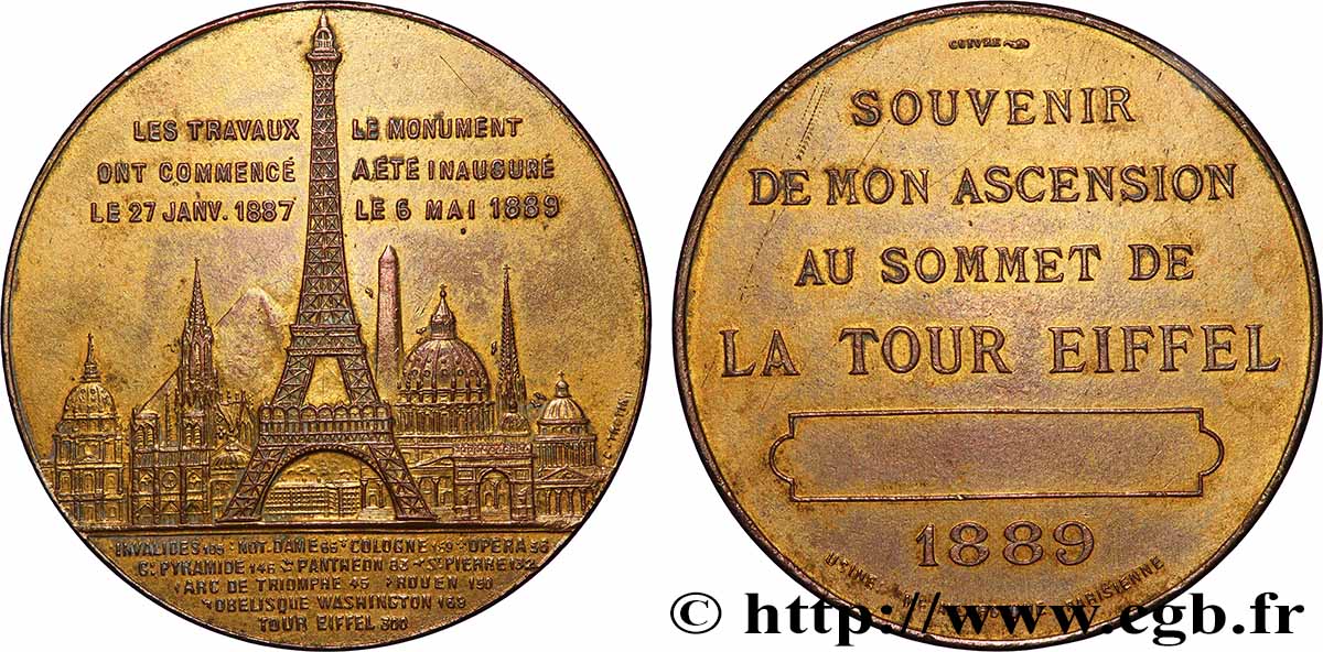 III REPUBLIC Médaille, L’ascension de la Tour Eiffel (1er étage) AU