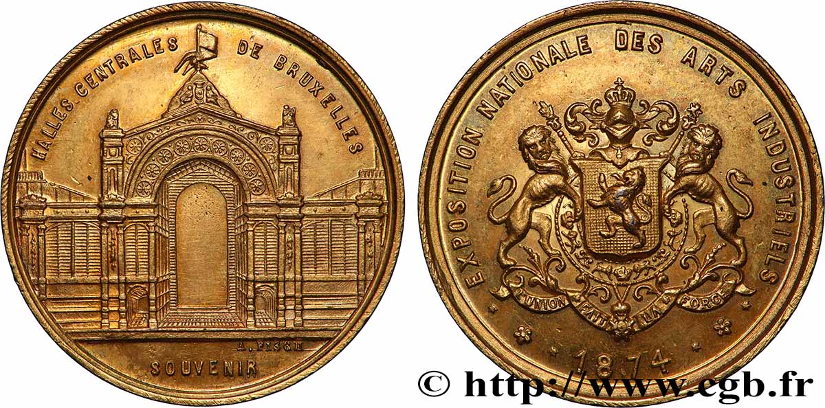 BELGIQUE - ROYAUME DE BELGIQUE - LÉOPOLD II Médaille, Exposition nationale des arts industriels TTB+