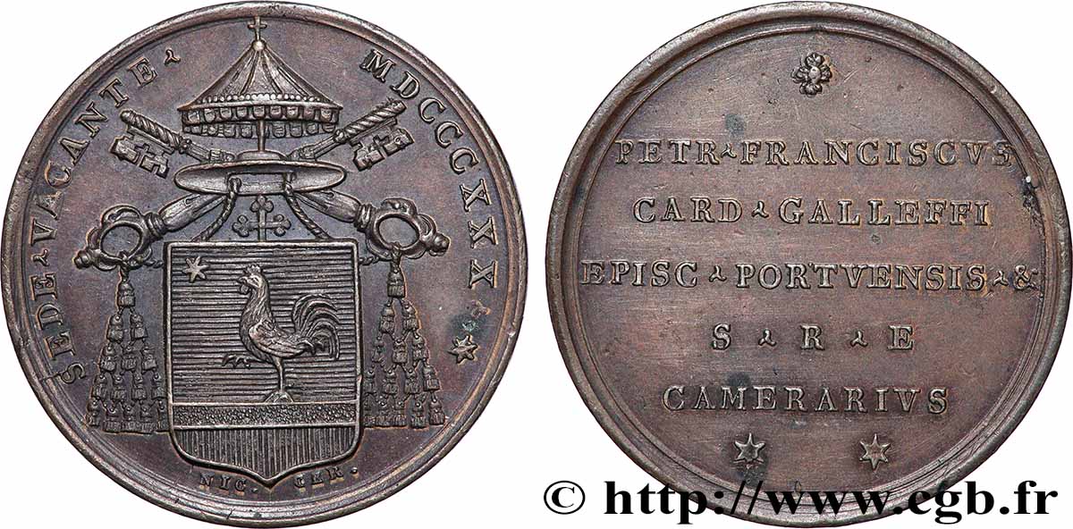 ITALIEN - KIRCHENSTAAT - SEDE VACANTE (1830) Cardinal Francesco Galeffi Médaille, Siège vacant fVZ