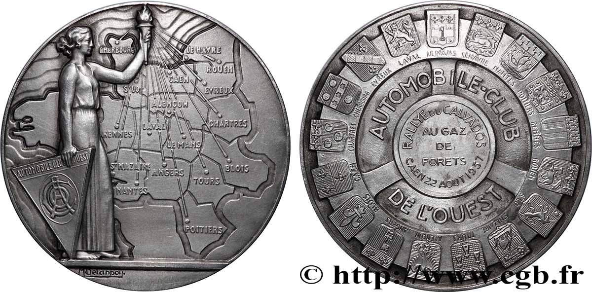 DRITTE FRANZOSISCHE REPUBLIK Médaille, Automobile Club de l’Ouest, Rallye du Calvados, au gaz de forêts VZ/fVZ