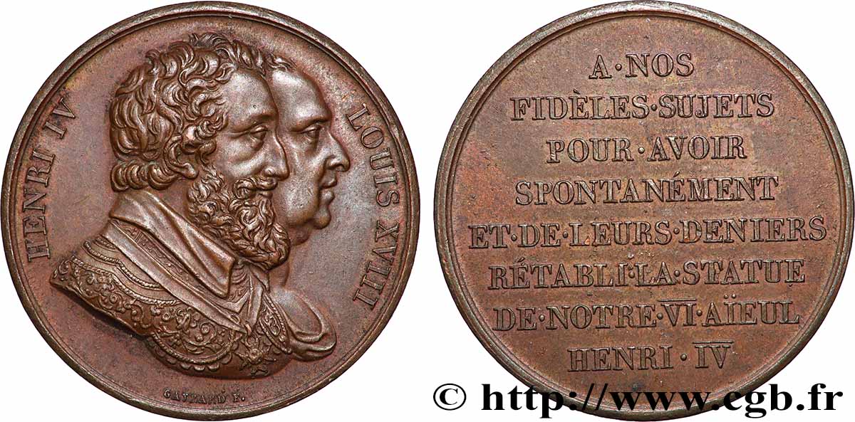 LOUIS XVIII Médaille, Rétablissement de la statue de Henri IV le 28 octobre 1817 TTB
