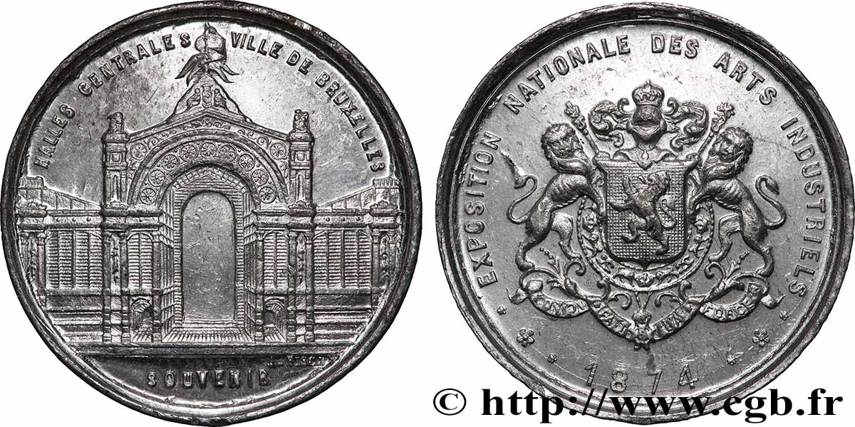 BELGIQUE - ROYAUME DE BELGIQUE - LÉOPOLD II Médaille, Exposition nationale des arts industriels TTB+