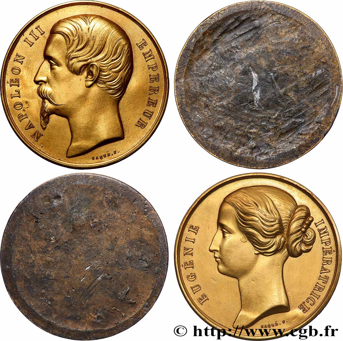 SECOND EMPIRE Lot de 2 médailles unifaces Couple impérial XF