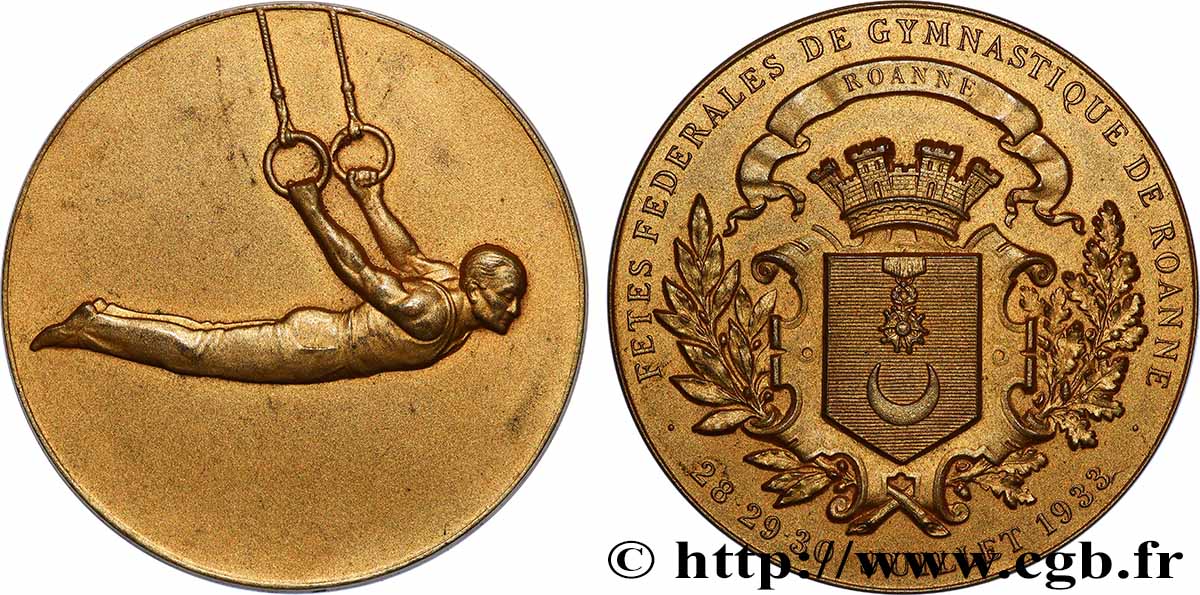TERZA REPUBBLICA FRANCESE Médaille, Fêtes fédérales de gymnastique de Roanne q.SPL