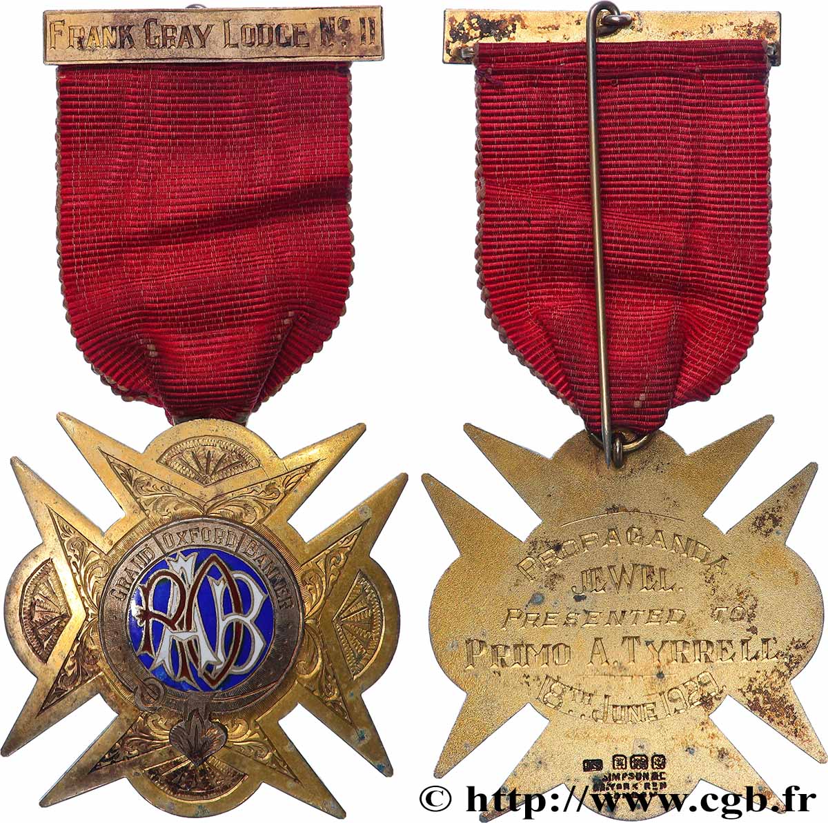 FREEMASONRY Médaille, Loge Frank Gray AU