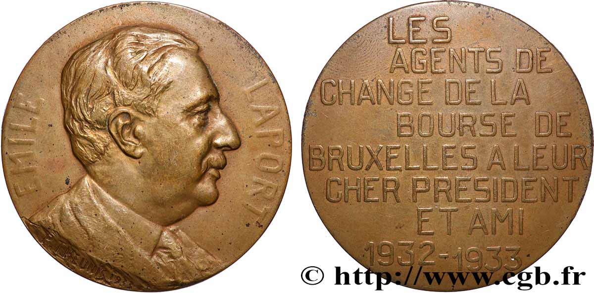 BELGIO - REINO DE BELGIO - ALBERTO I Médaille, Emile Laport, Agents de change de la Bourse BB