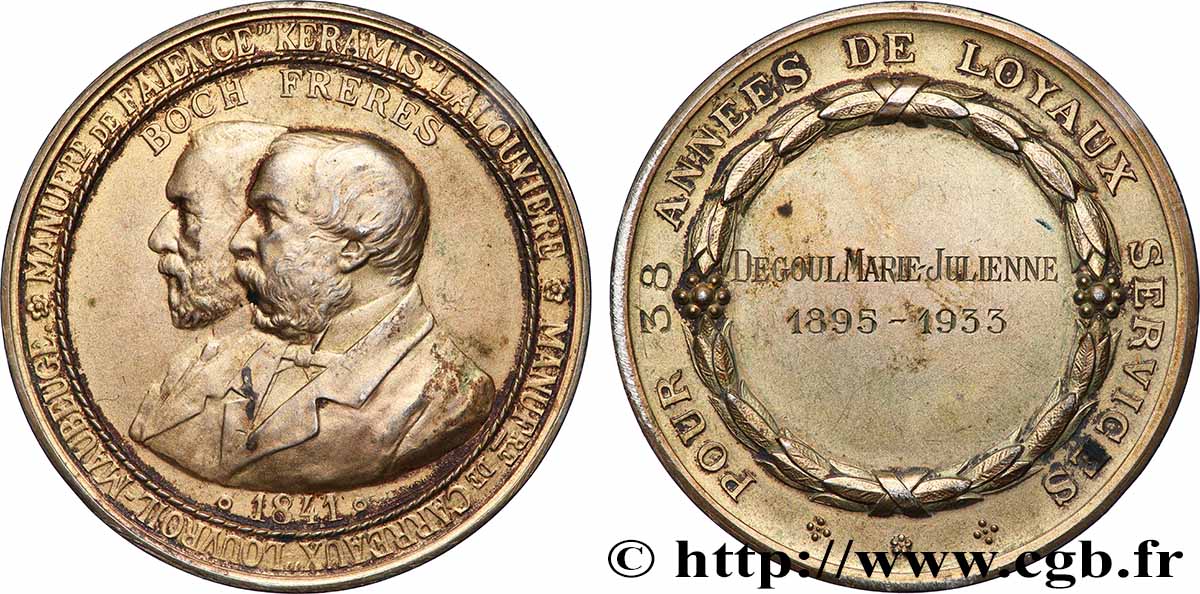 TROISIÈME RÉPUBLIQUE Médaille, Manufacture de faïence Keramis TTB+/TTB