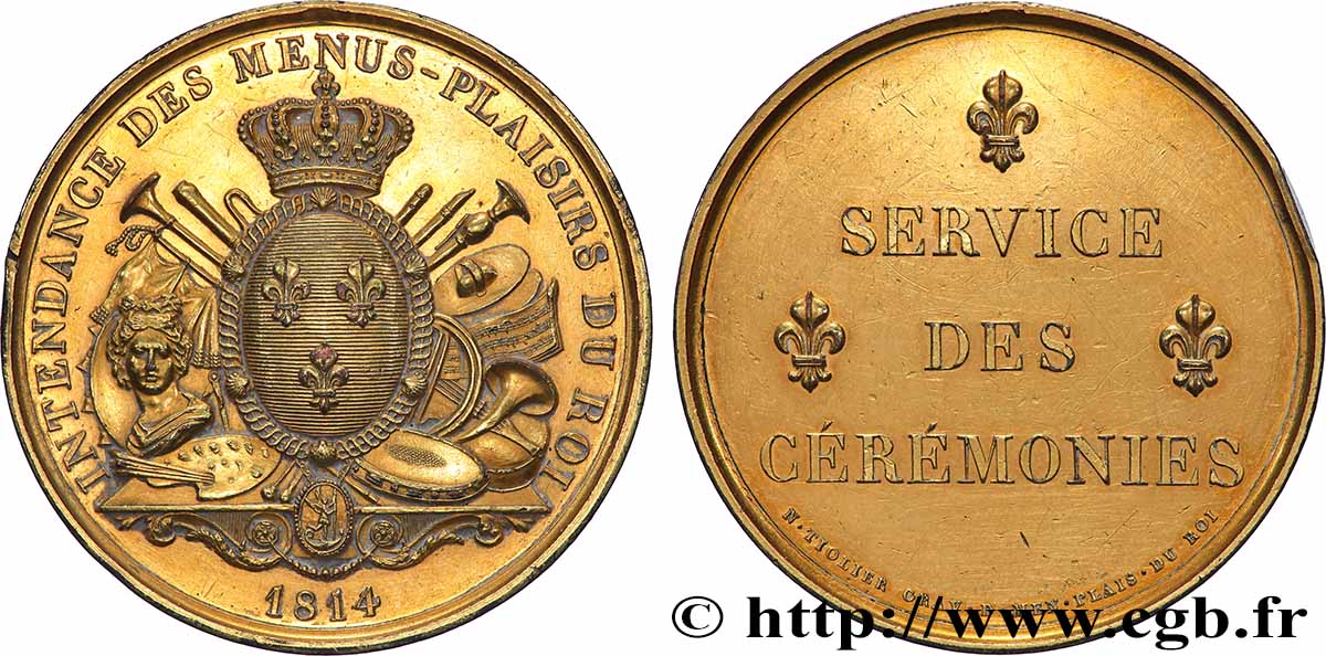 LOUIS XVIII Médaille, Laisser-passer, Service des cérémonies, Intendance des menus-plaisirs TTB+