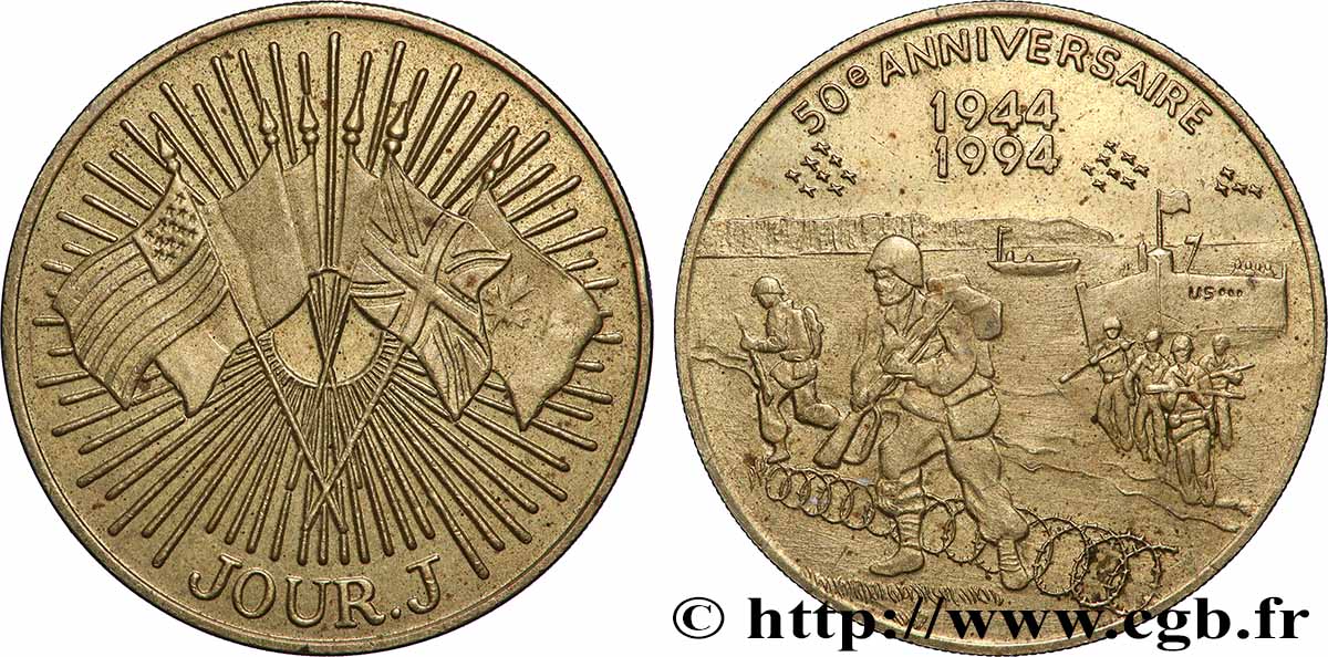CINQUIÈME RÉPUBLIQUE Médaille, 50e anniversaire du débarquement TTB+