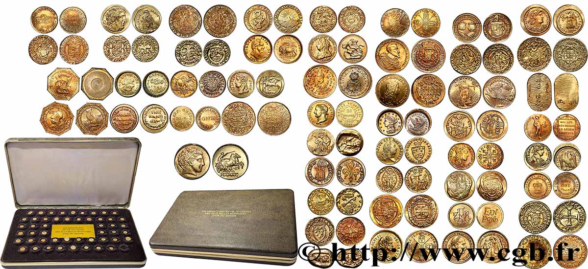 CINQUIÈME RÉPUBLIQUE Coffret 50 médailles, Les miniatures en or des plus belles monnaies d’or du monde TTB+