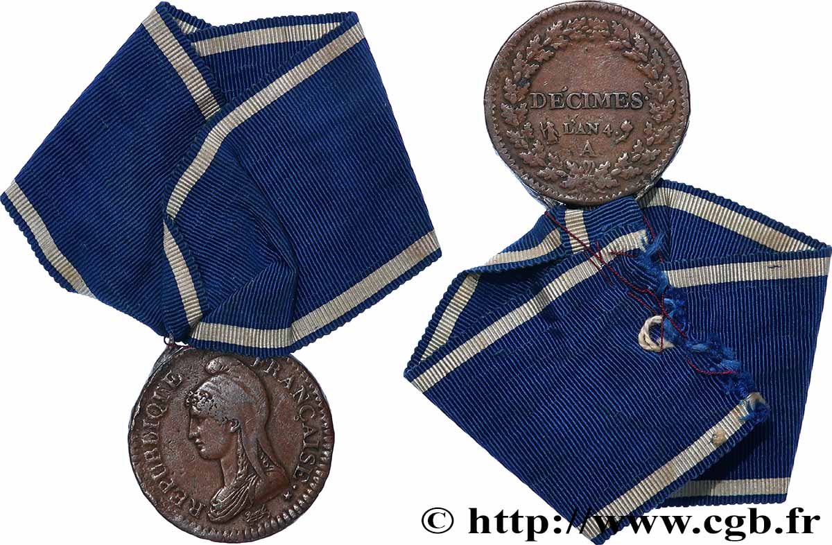 DIREKTORIUM 2 décimes Dupré, transformée en médaille SS