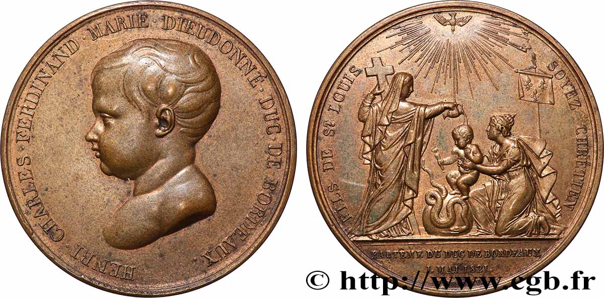 LOUIS XVIII Médaille, Baptême du duc de Bordeaux, prince d’Artois TTB+