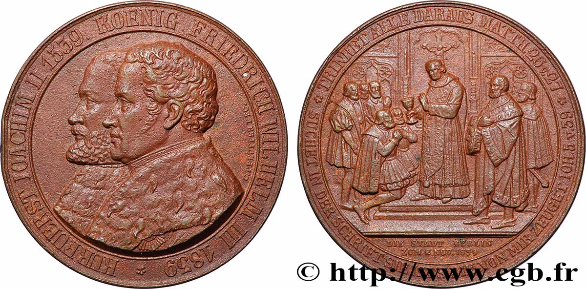 ALLEMAGNE - ROYAUME DE PRUSSE - FRÉDÉRIC-GUILLAUME III Médaille, 300e anniversaire de la réformation à Berlin TTB