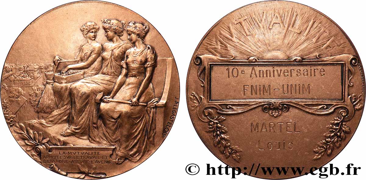 ASSURANCES Médaille, Mutualité, 10e anniversaire de la FNIM-UNIM TTB+