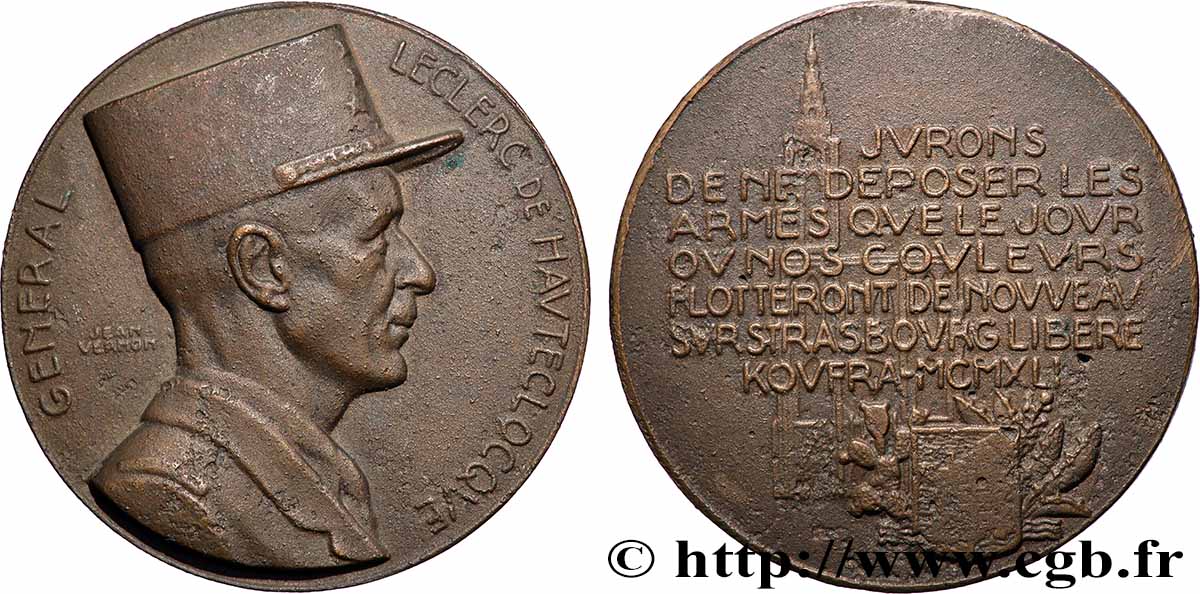 QUATRIÈME RÉPUBLIQUE Médaille, Général Leclerc de Hautecloque TTB