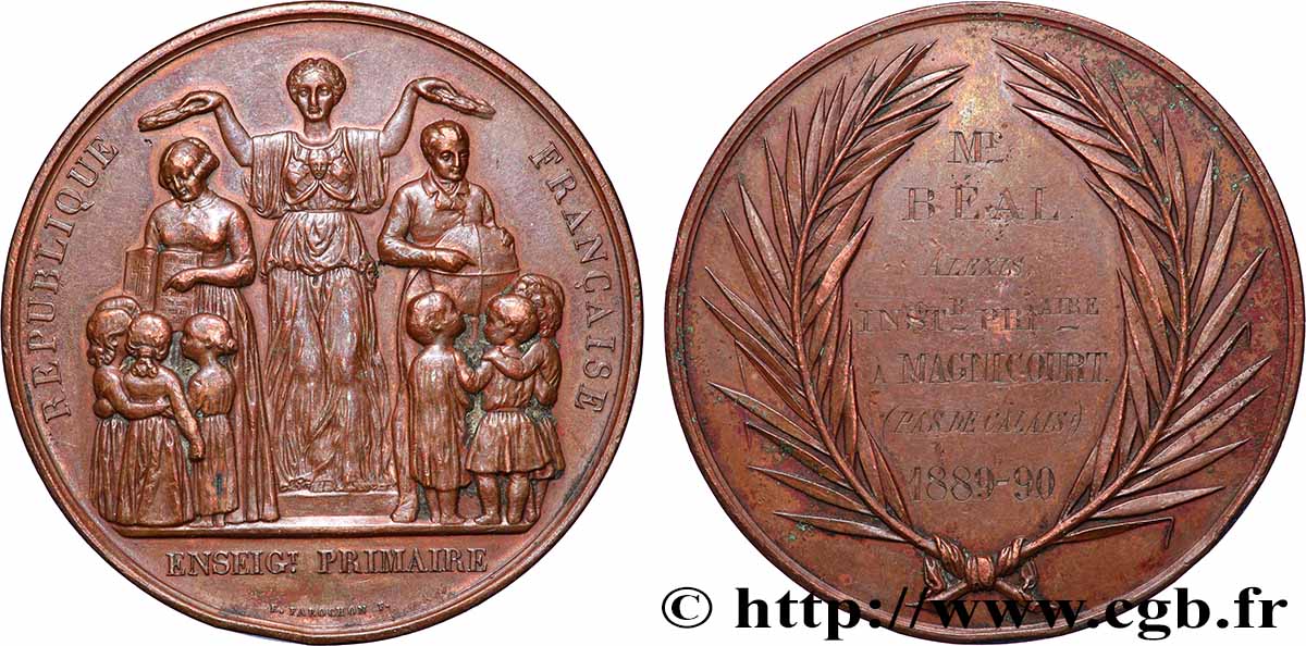 TROISIÈME RÉPUBLIQUE Médaille, Enseignement primaire TTB