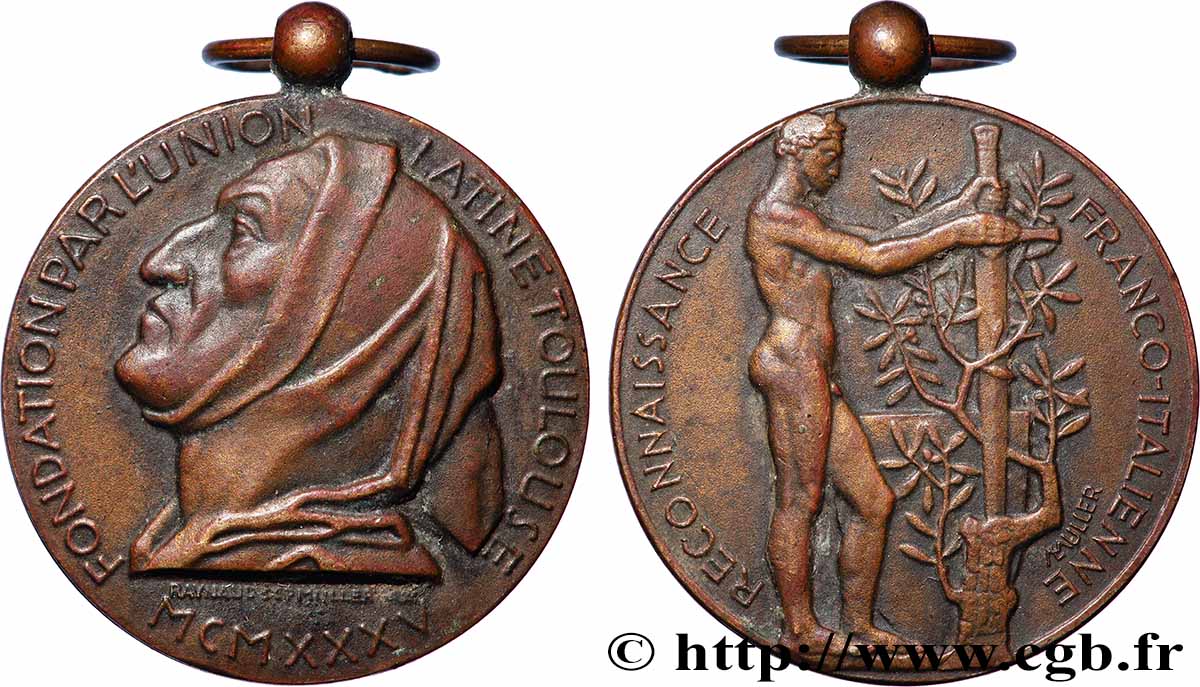 TROISIÈME RÉPUBLIQUE Médaille, Union Latine Toulouse, Reconnaissance franco-italienne TTB+