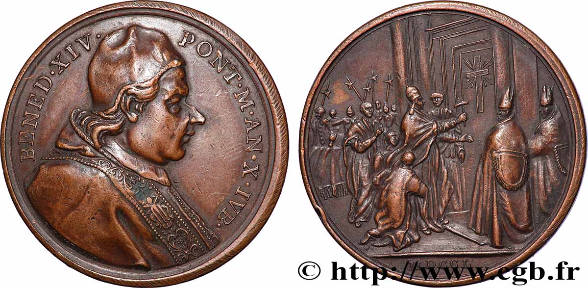 ITALIE - ÉTATS DU PAPE - BENOÎT XIV (Prospero Lambertini) Médaille, Fermeture de la Porte Sainte TTB+