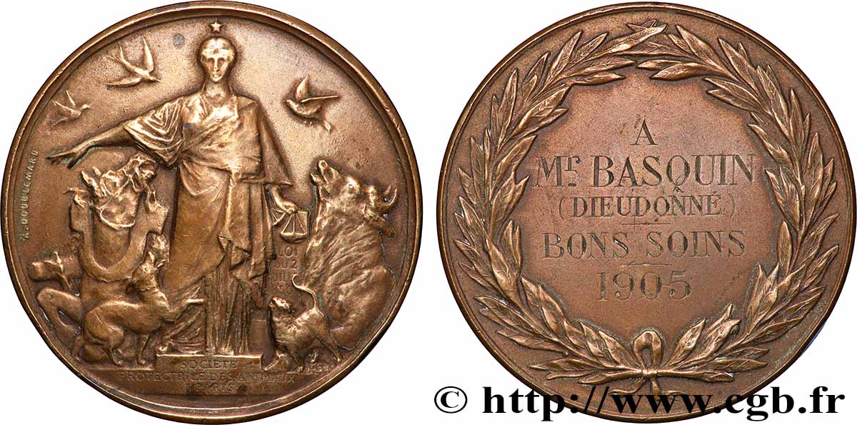 TROISIÈME RÉPUBLIQUE Médaille, Société protectrice des animaux TTB+