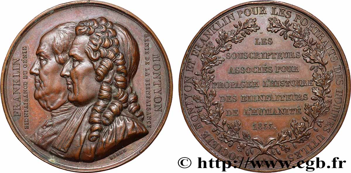 LOUIS-PHILIPPE Ier Médaille, Société Montyon et Franklin pour les portraits des hommes utiles TTB+