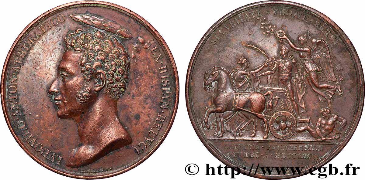 LOUIS XVIII Médaille, Fête pour la victoire du Trocadéro (15 décembre 1823) TTB