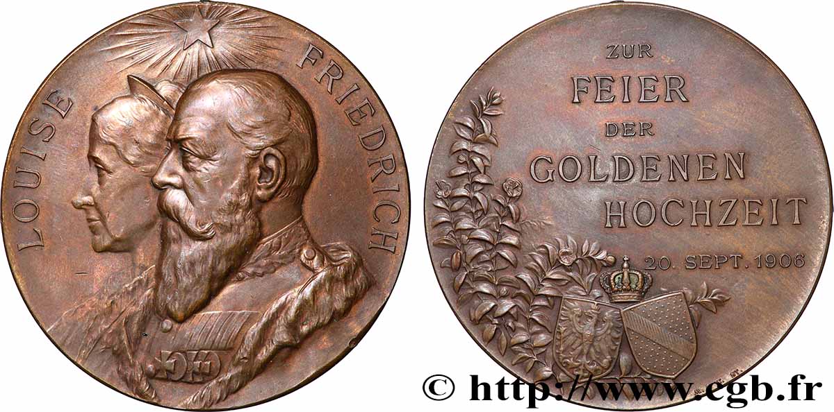 ALLEMAGNE - GRAND-DUCHÉ DE BADE - FRÉDÉRIC Ier Médaille, Noces d’or de Frédéric I, Grand Duc de Bade et de la Princesse Louise de Prusse q.SPL