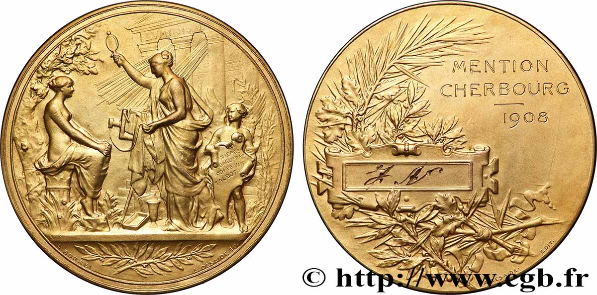 TERCERA REPUBLICA FRANCESA Médaille, Photographie, Mention Cherbourg EBC
