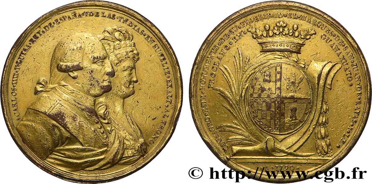 MESSICO - CARLO IV Médaille, Proclamation de Charles IV et Marie Louise de Bourbon-Parme BB