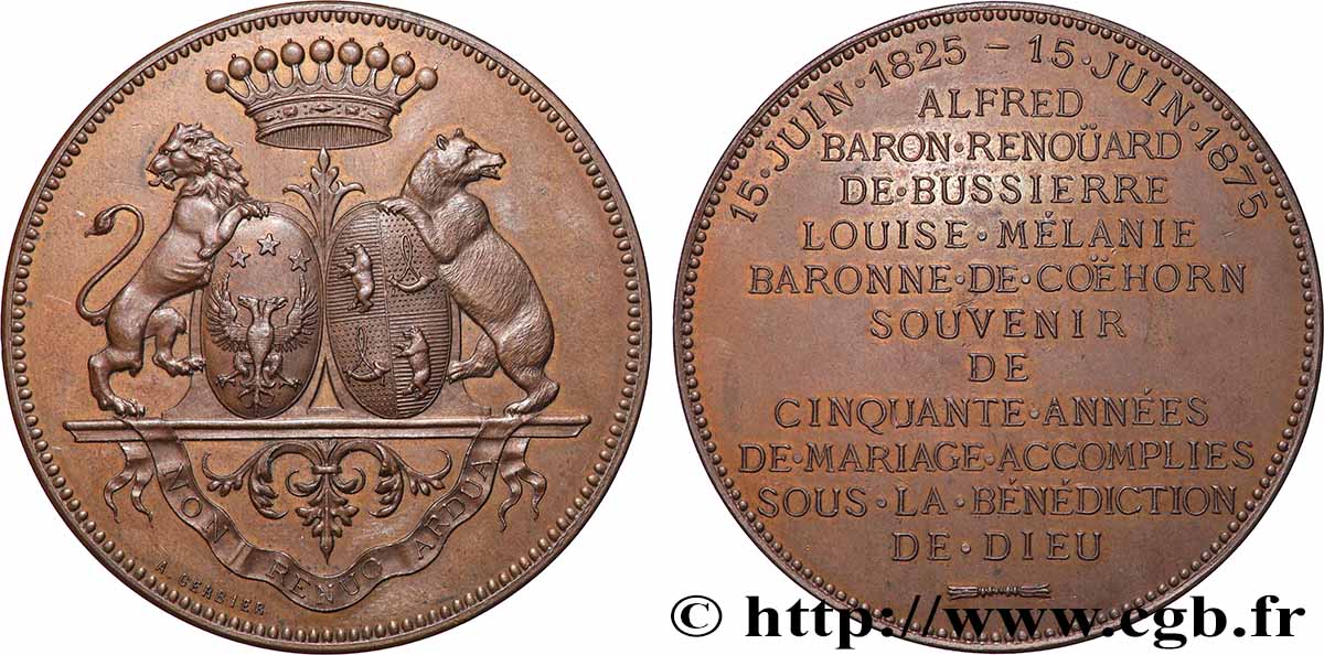 AMOUR ET MARIAGE Médaille, Noces d’or d’Alfred, Baron Renoüard de Bussierre et Louise Amélie, Baronne de Coëhorn SPL