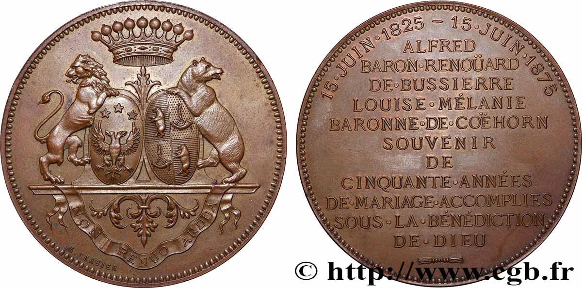 AMOUR ET MARIAGE Médaille, Noces d’or d’Alfred, Baron Renoüard de Bussierre et Louise Amélie, Baronne de Coëhorn q.SPL/SPL