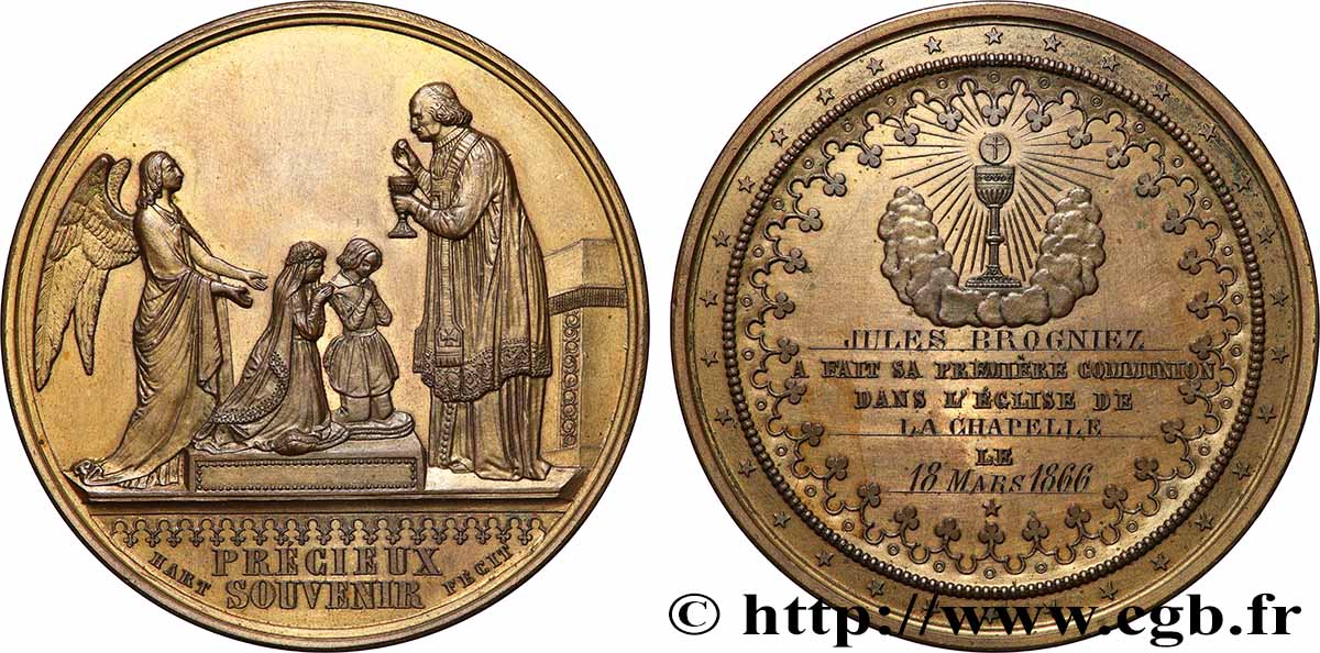 SECOND EMPIRE Médaille, Précieux souvenir de la première communion AU/AU