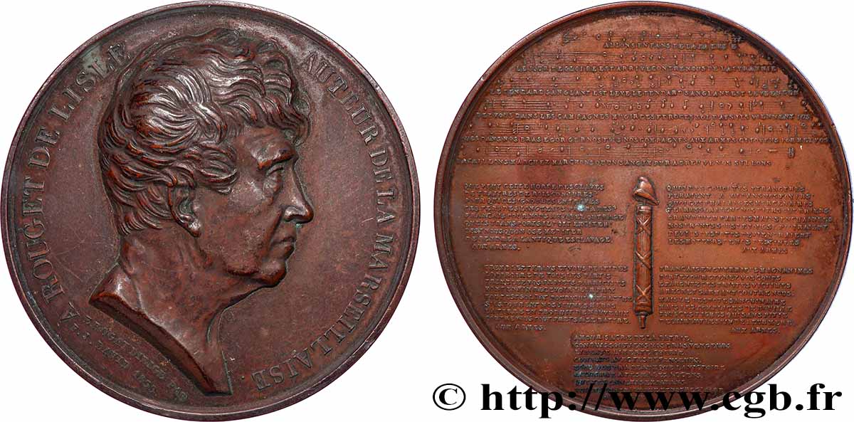 LITERATURE : WRITERS - POETS Médaille, Claude Joseph Rouget de Lisle, auteur de la Marseillaise XF
