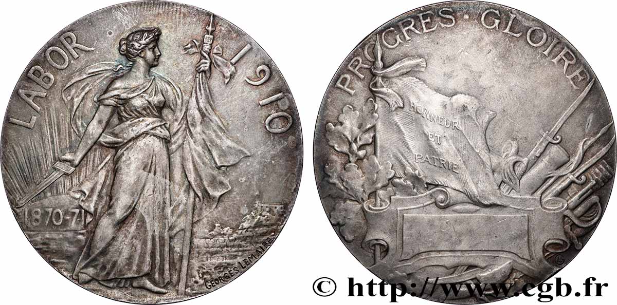 III REPUBLIC Médaille LABOR, Souscription de l’ouvrage “Guerre franco-allemande” XF