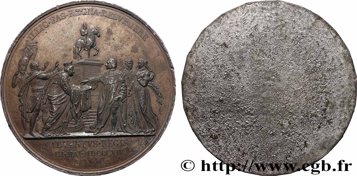 LUDWIG XVIII Médaille, Entrée de Louis XVIII à Paris et Naissance de Henri, duc de Bordeaux, futur comte de Chambord, tirage uniface de l’avers SS