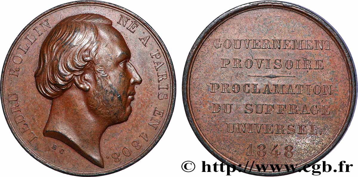 DEUXIÈME RÉPUBLIQUE Médaille, Ledru-Rollin, Gouvernement provisoire TTB+