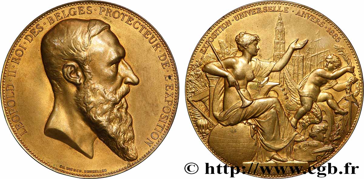 BELGIQUE - ROYAUME DE BELGIQUE - LÉOPOLD II Médaille, Exposition Universelle d’Anvers TTB+