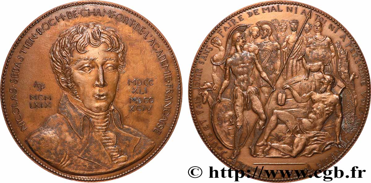 LITTÉRATURE : ÉCRIVAINS/ÉCRIVAINES - POÈTES Médaille, Nicolas Sebastien Roch de Chamfort SUP