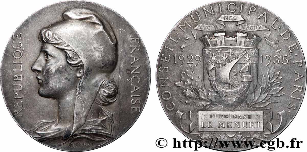 TROISIÈME RÉPUBLIQUE Médaille, Conseil municipal de Paris TTB+