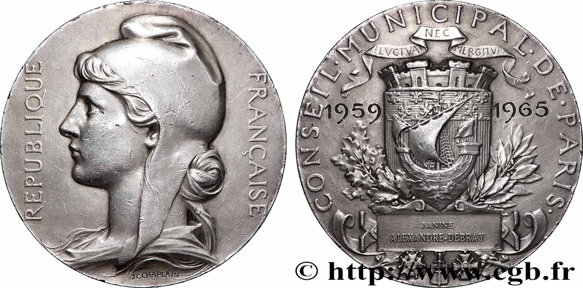 CINQUIÈME RÉPUBLIQUE Médaille, Conseil municipal de Paris TTB+