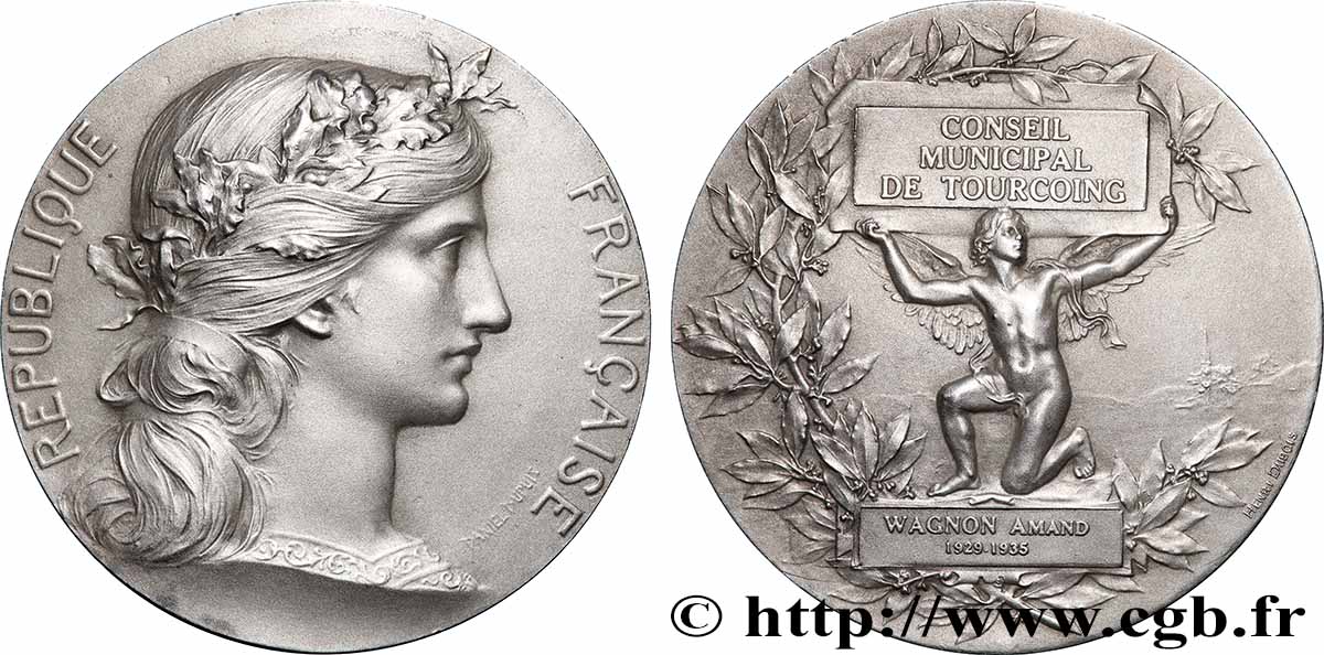 TROISIÈME RÉPUBLIQUE Médaille, Conseil municipal de Tourcoing SUP