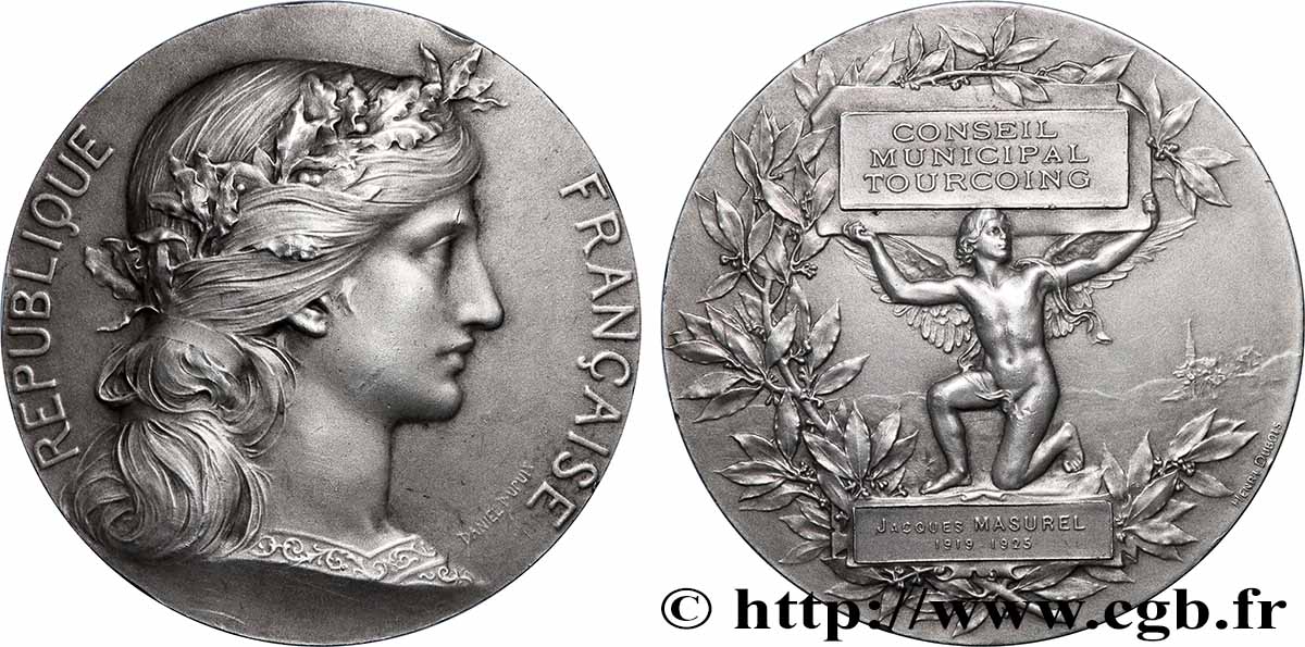 III REPUBLIC Médaille, Conseil municipal de Tourcoing AU