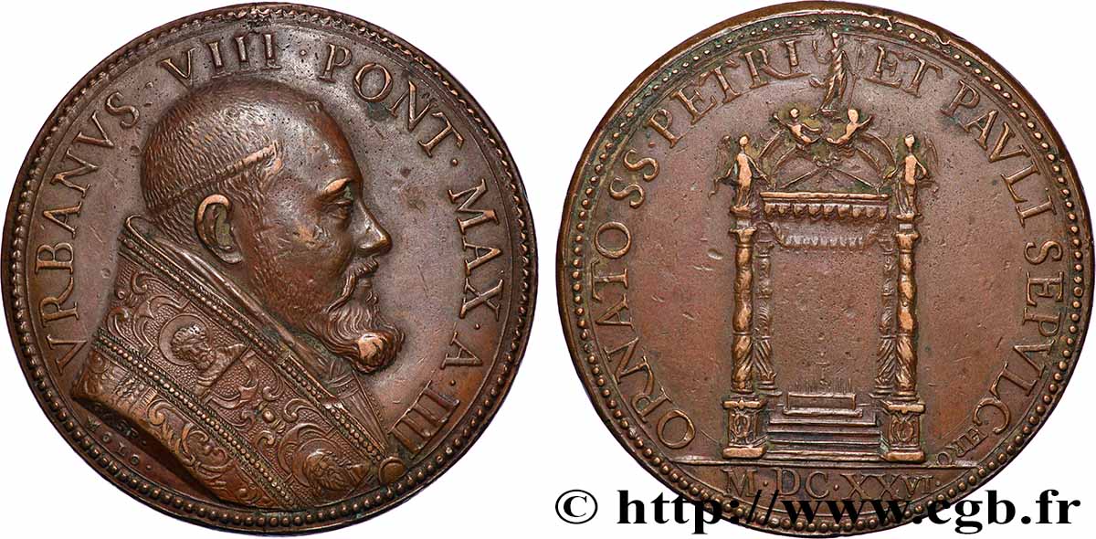 ITALIE - ÉTATS DU PAPE - URBAIN VIII (Maffeo Barberini) Médaille, Construction du baldaquin Saint-Pierre par le Bernin TTB+