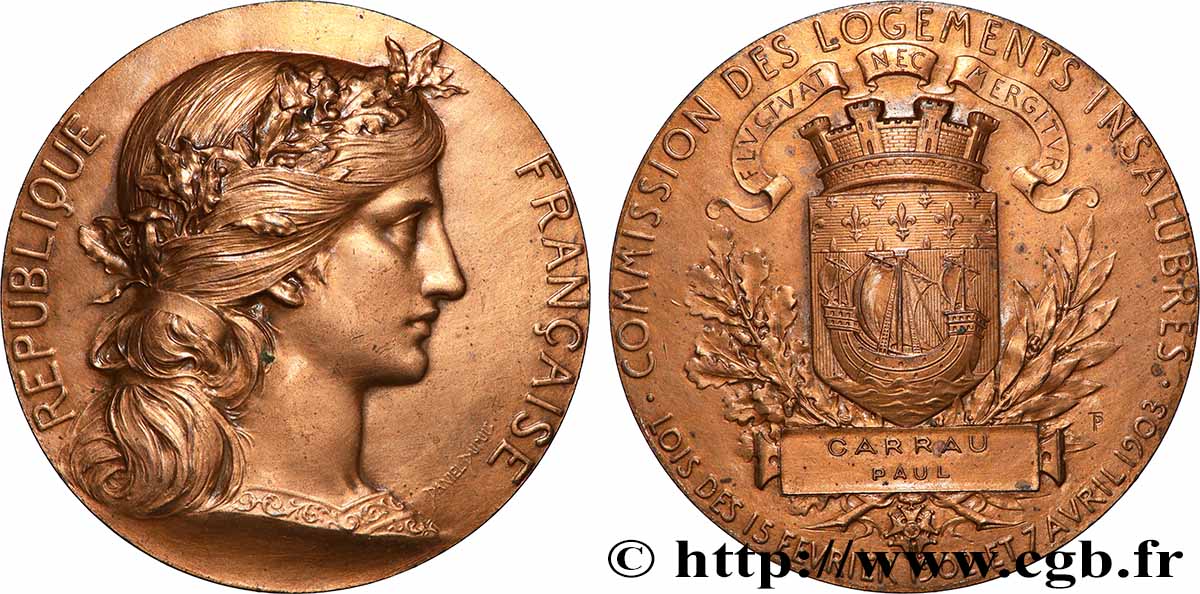 III REPUBLIC Médaille, Commission des logements insalubres AU/AU