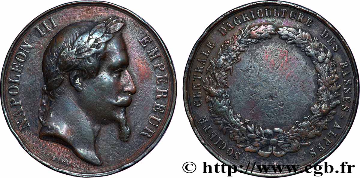 SECOND EMPIRE Médaille de récompense, Société impériale et centrale d’horticulture TB+