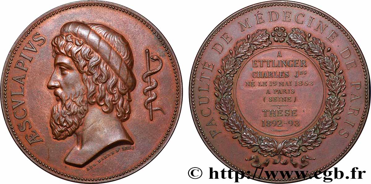 FACULTÉ DE MÉDECINE DE PARIS Médaille, Thèse de médecine TTB+