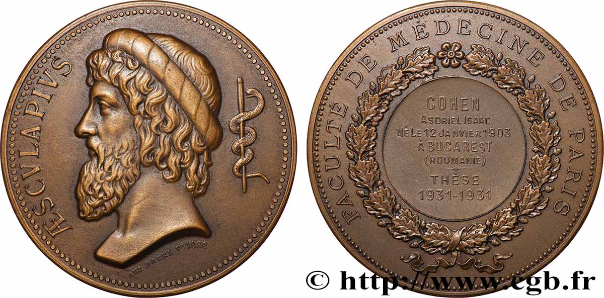 FACULTÉ DE MÉDECINE DE PARIS Médaille, Thèse de médecine SUP