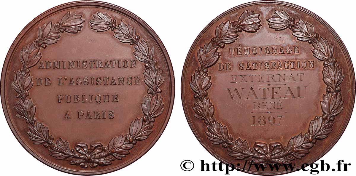 III REPUBLIC Médaille, Assistance Publique, témoignage de satisfaction AU
