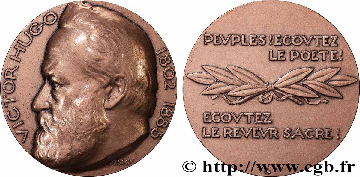 LITERATURE : WRITERS - POETS Médaille, Victor Hugo AU