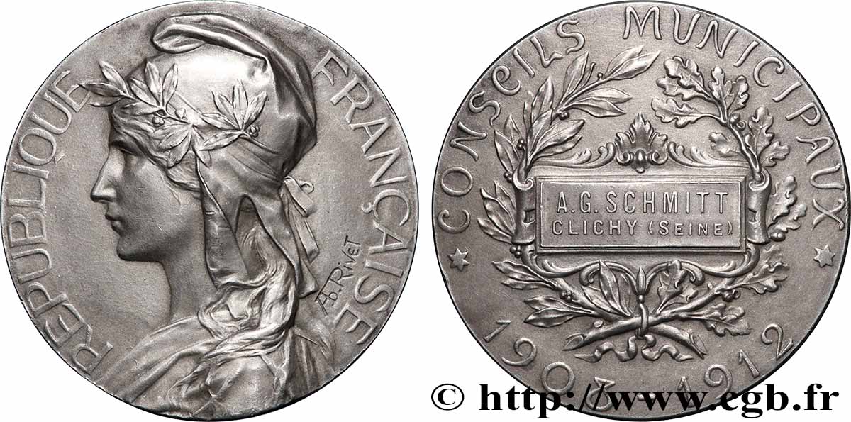 III REPUBLIC Médaille, Conseils municipaux AU/AU