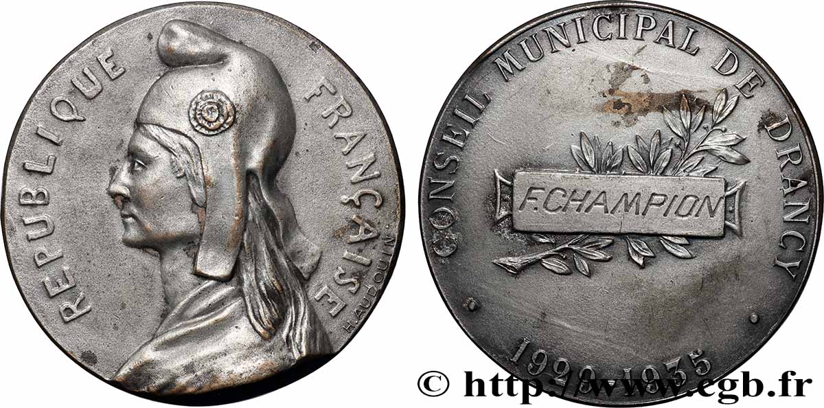 TROISIÈME RÉPUBLIQUE Médaille, Conseil municipal de Drancy TTB+